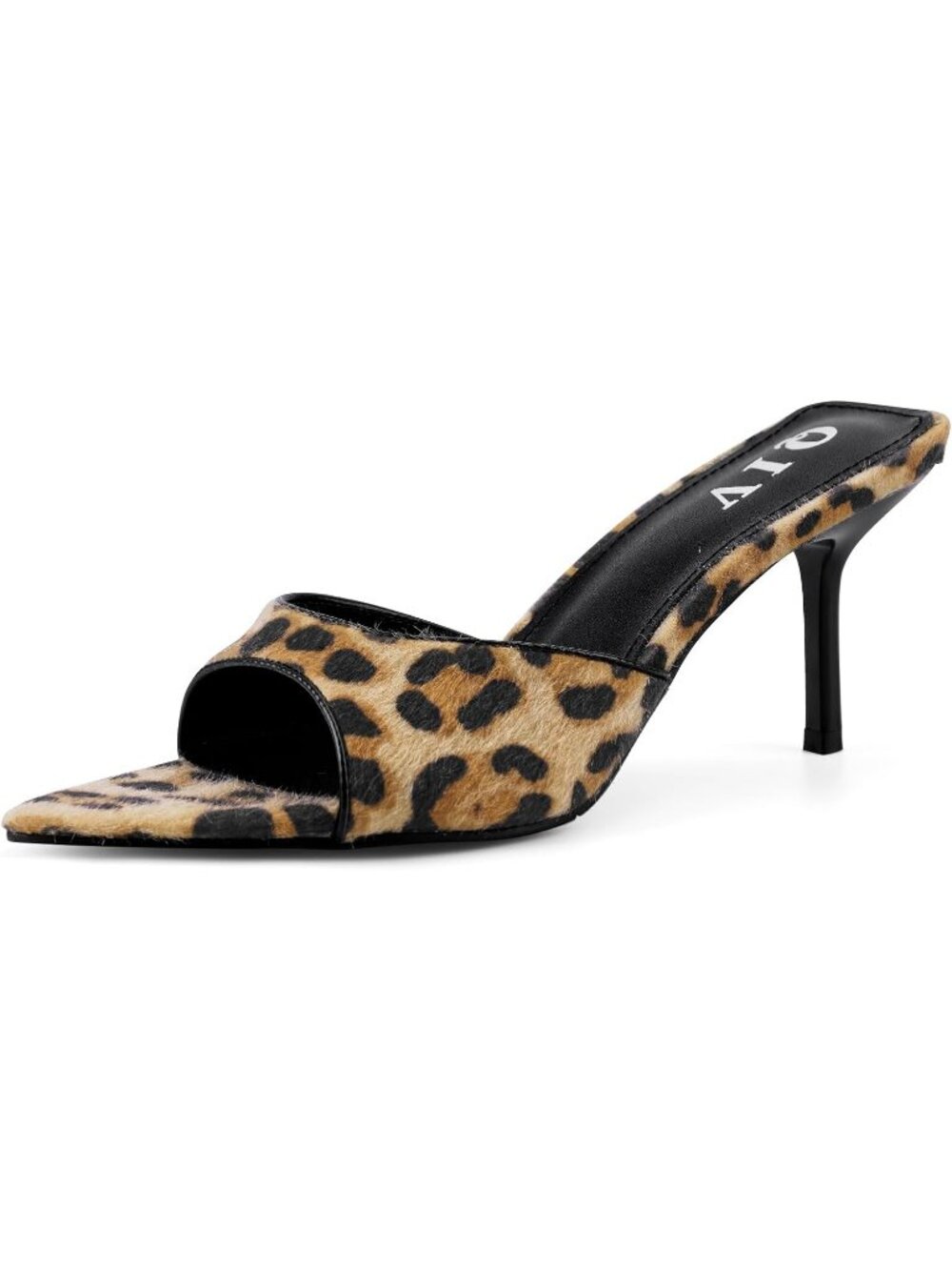Women's Leopard Yellow Rubber Pointed Toe Mule Open Toe Kitten Wedding Heel